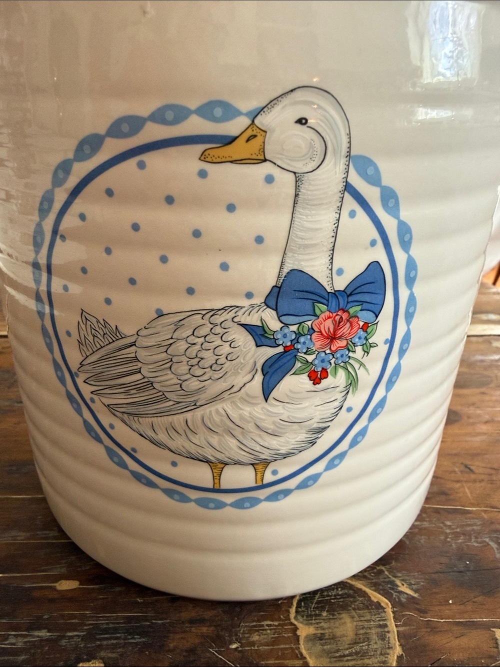 Cream Ceramic Goose Canister with Blue Accents - Picture 2 of 5